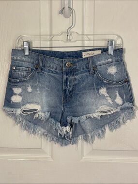 Pistola Women's Distressed Denim Shorts Light Blue Cotton frayed hem size 27